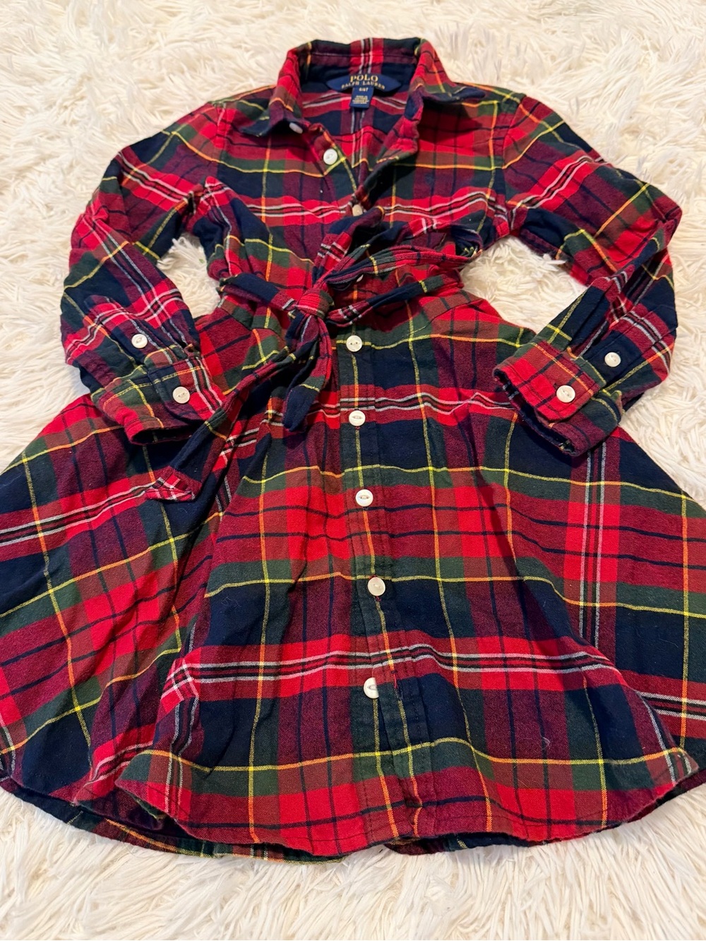Polo by Ralph Lauren Red and Navy Plaid Button-Up Dress